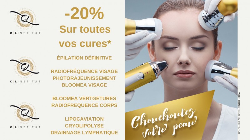 Remise de -20% sur nos cures épilation définitive, minceur et rajeunissement dans votre institut de beauté à Chartres